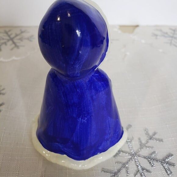 Vintage Christmas Mini Blue Ceramic Red Head Girl with Candle Figurine 4" - Picture 3 of 7